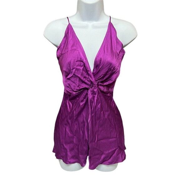 Zara Satin Tank‎ Top Knot Silky Flowy V-Neck Spring Plunge Sexy Blouse - Picture 2 of 9